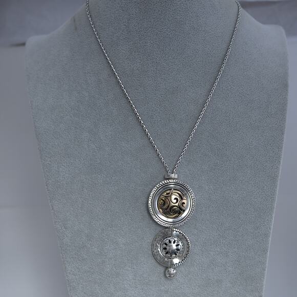 Brighton Spin Master Reversible Pendant Necklace Silver Plated 16-18" Disks - Picture 1 of 6